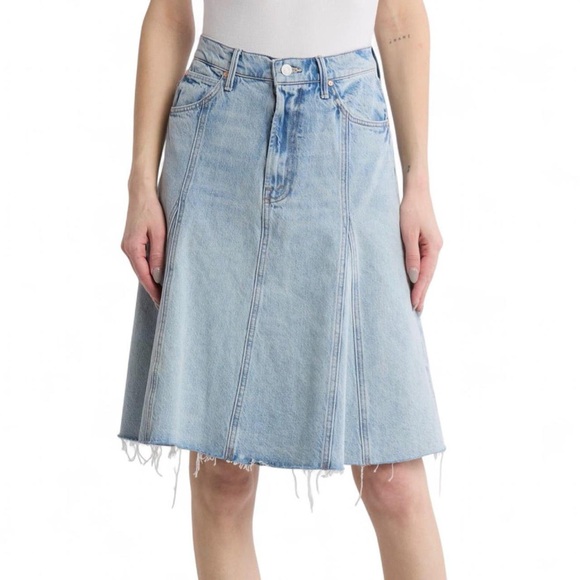 MOTHER Dresses & Skirts - MOTHER The Half Swing Fray Denim Skirt 25” Length SZ 33 (US 16)